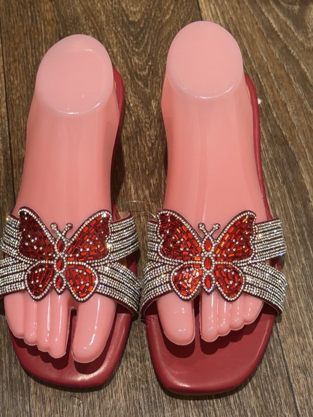 Beaded Red Butterfly Slide Sandals - Women size available 36,37,39,40,41,42